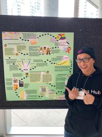 Clem Fong posing in front of the poster he presented at the 2023 BC Substance Use Conference