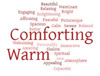 A word cloud, emphasizing the words "comforting" and "warm". &rdquo;