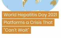 A map of the world with the text 'World Hepatitis Day 2021 Platforms a Crisis That Can't Wait' overlaid on it